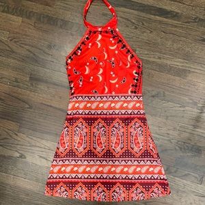 🔥red/multi halter mini dress size small🔥